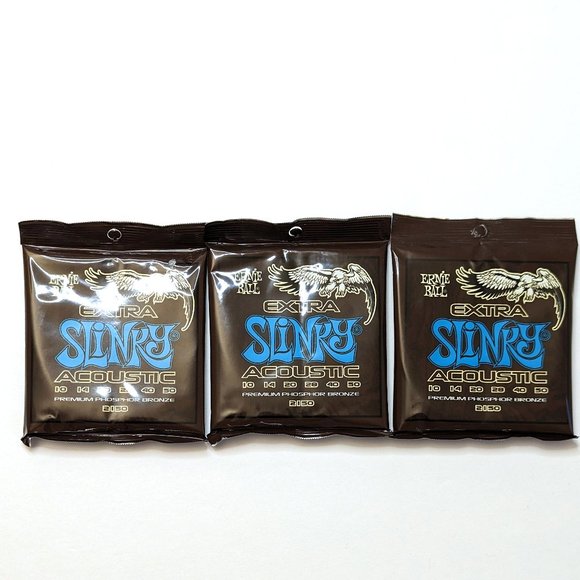 New 3-Pack 2150 Ernie Ball Extra Slinky Phosphor Bronze Acoustic Guitar Strings - Picture 1 of 3